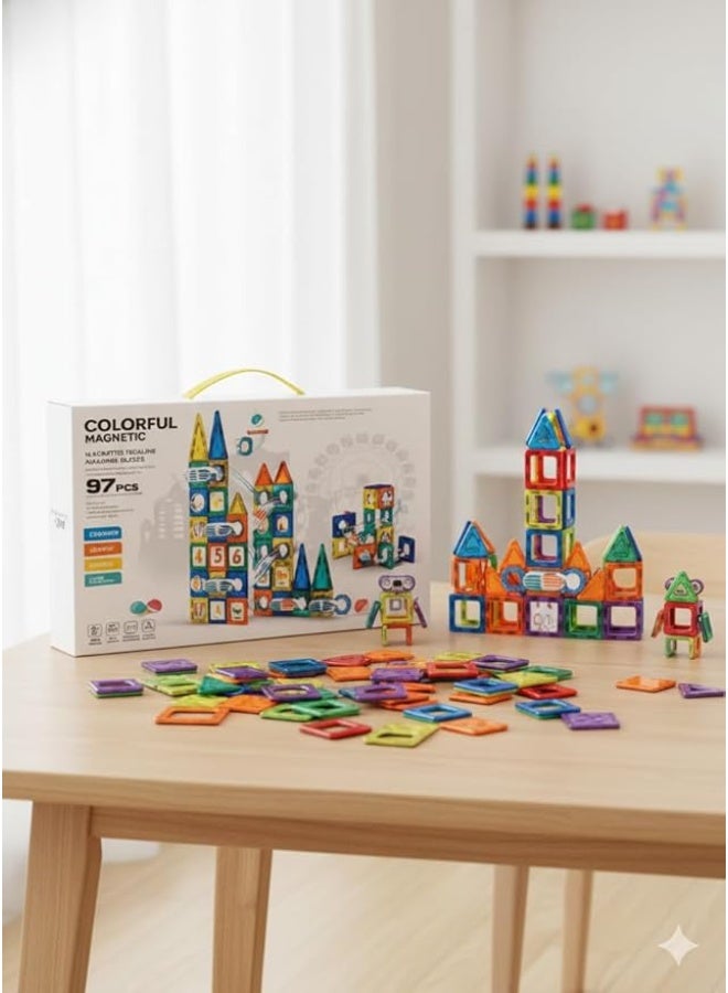 Magnetic Pipeline Building Blocks, Educational Construction Set, 97 Pieces, Colorful - Image 1